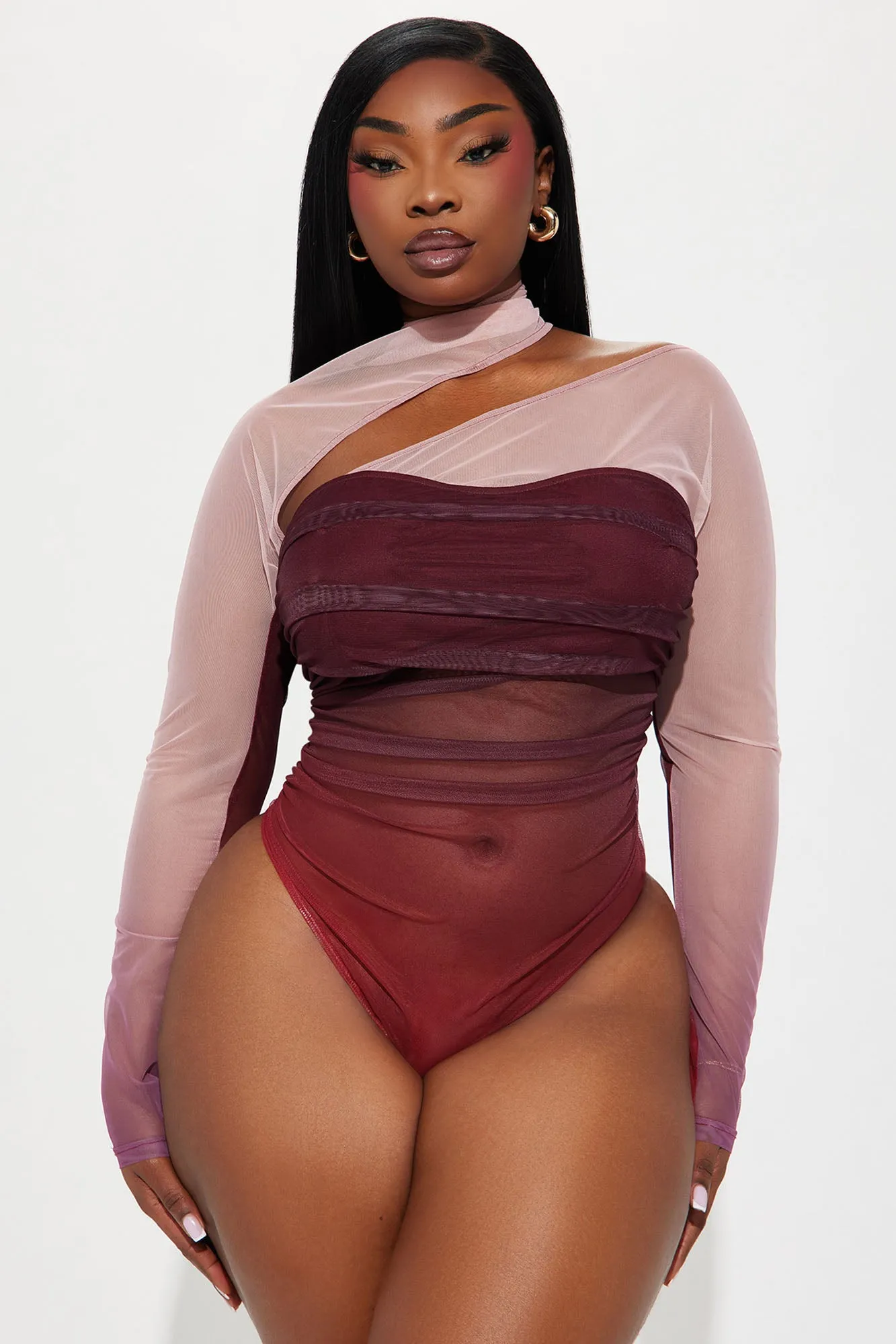 Keep You Around Mesh Bodysuit - Wine/combo