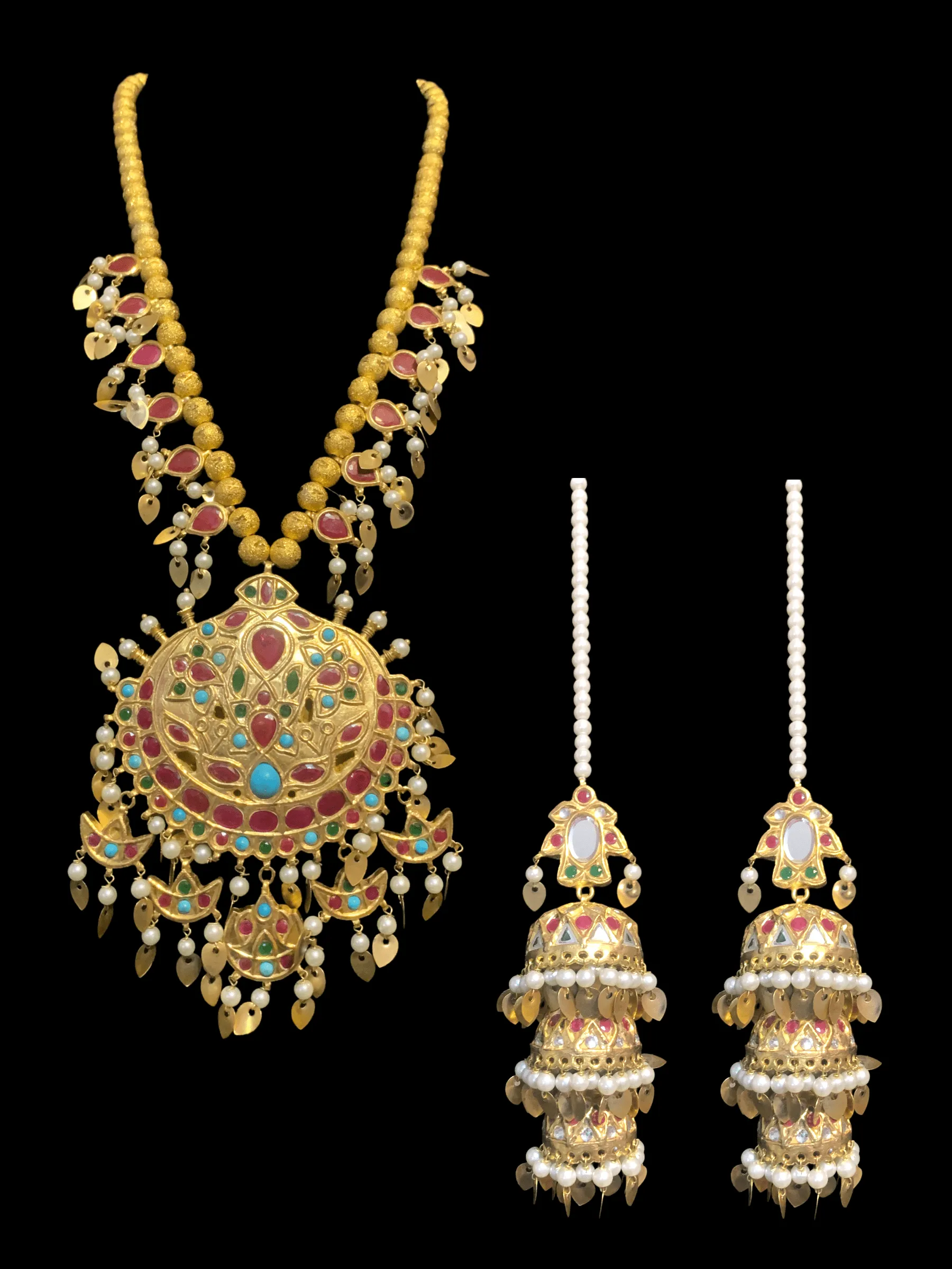 LN143 Navratan kundan mala set ( READY TO SHIP)