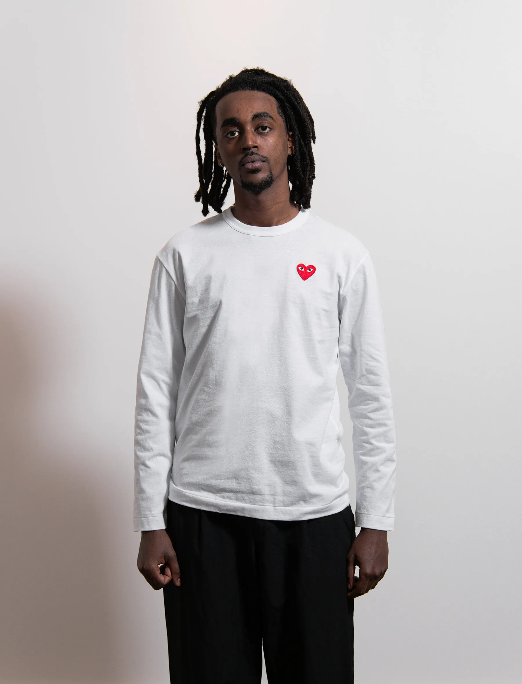 Long Sleeve Emblem Tee White/Red T118