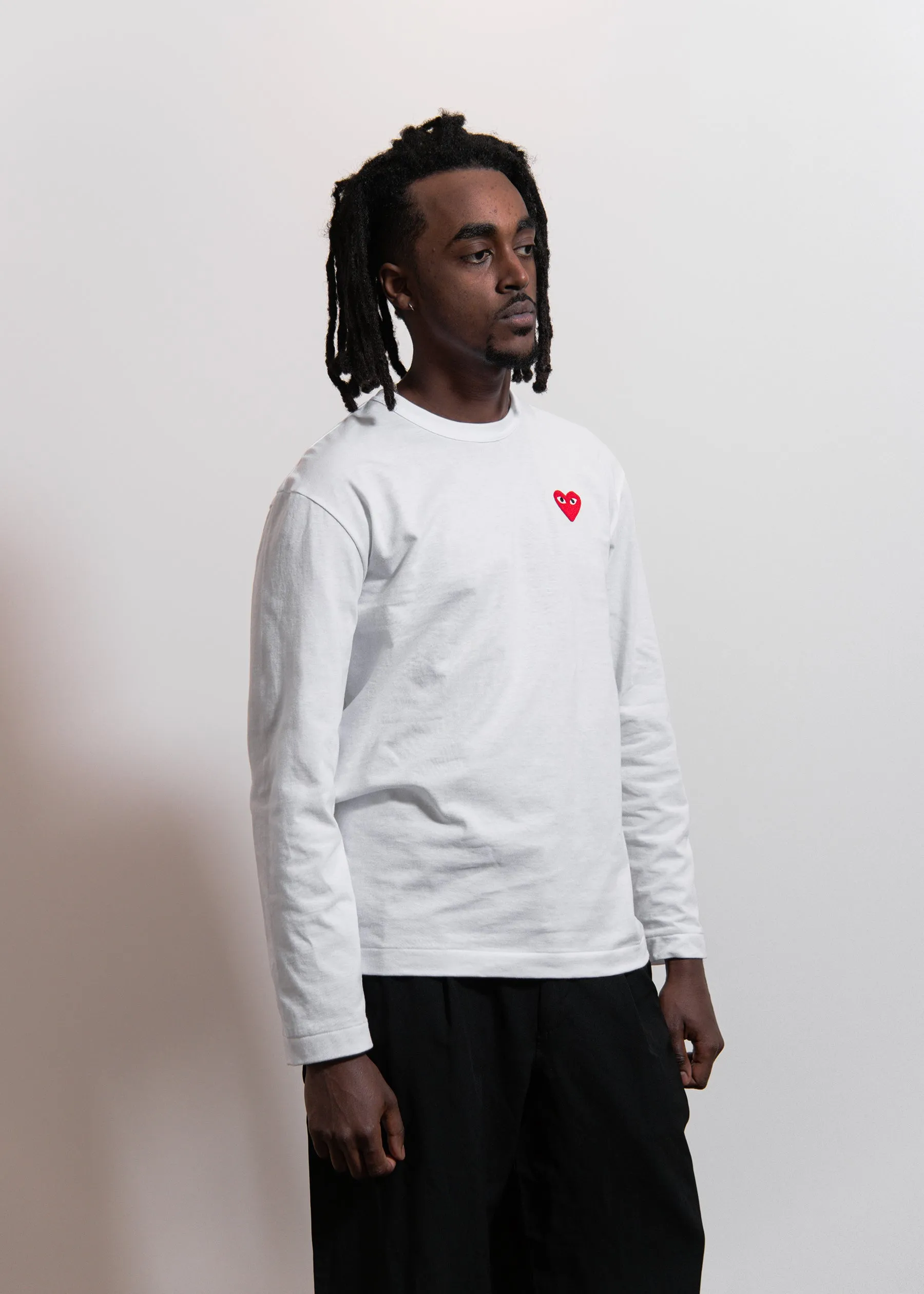 Long Sleeve Emblem Tee White/Red T118