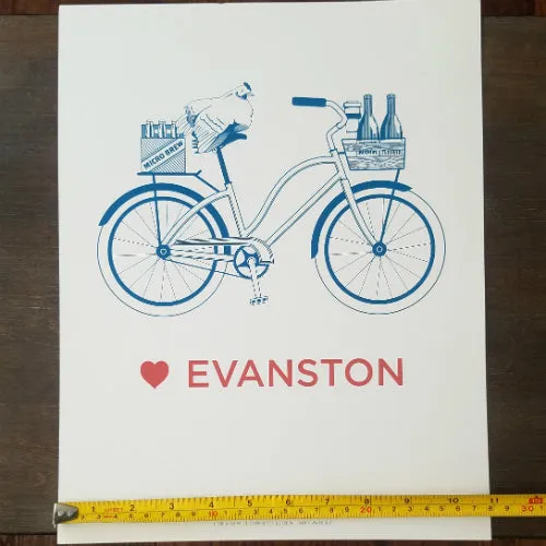 Love Evanston Bicycle Letterpress 11 x 14 Print