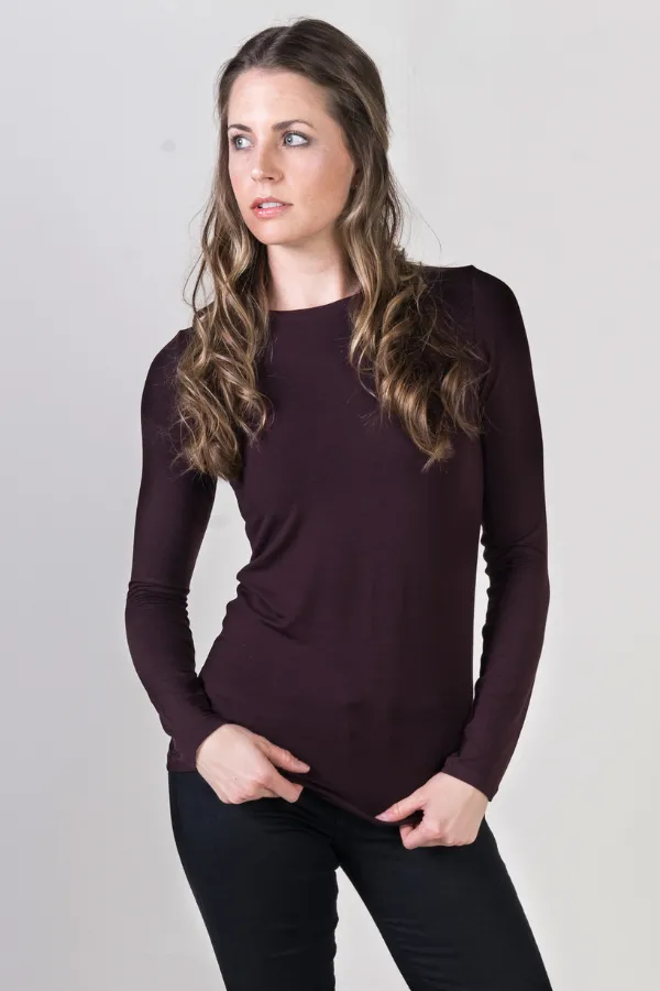 Majestic Long Sleeve Viscose Crewneck in Aubergine