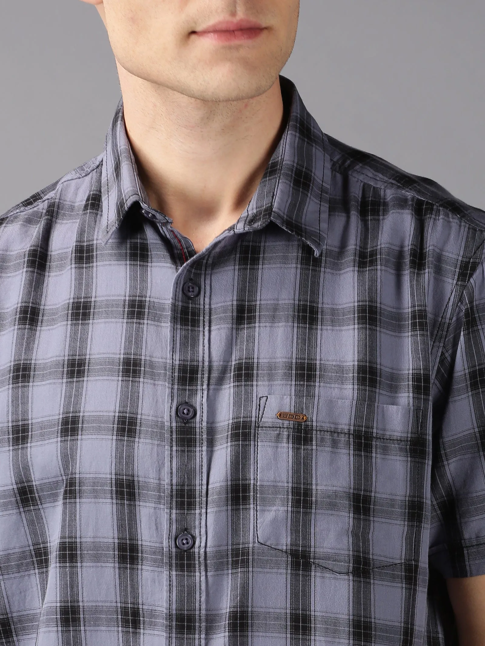 MEN'S BLACK GREY CHECK SLIM FIT SHIRT