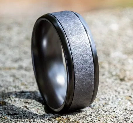 Men's Wedding Band, 8MM Grey Tantalum and Black Titanium