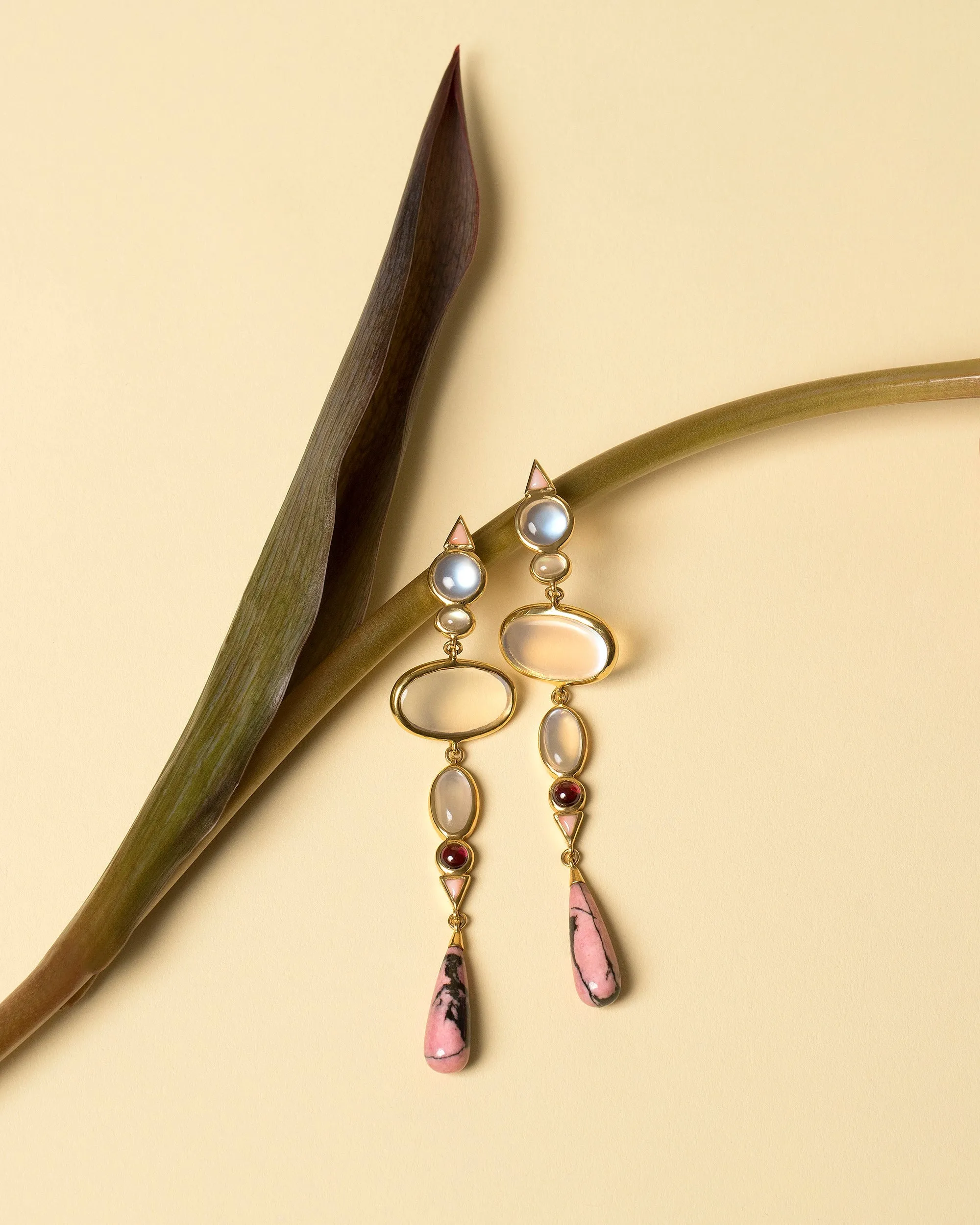 Moonstone & Alaskan Rhodolite Earrings