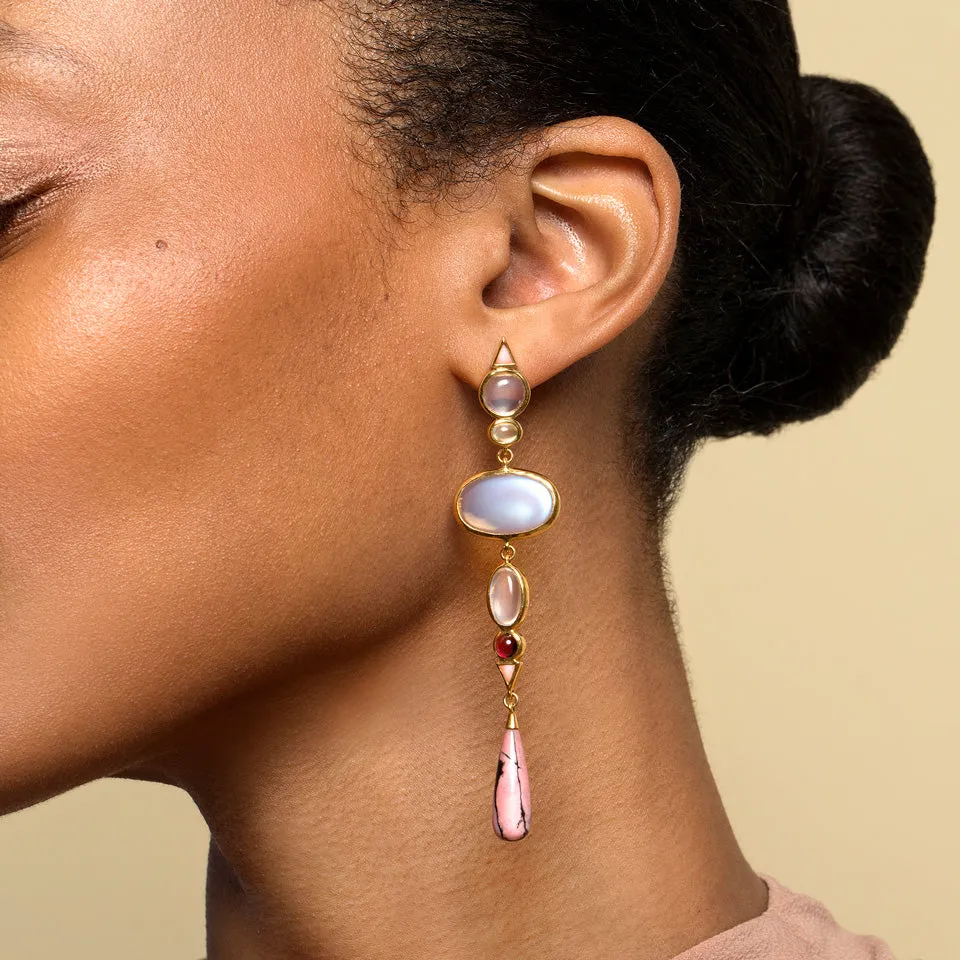 Moonstone & Alaskan Rhodolite Earrings