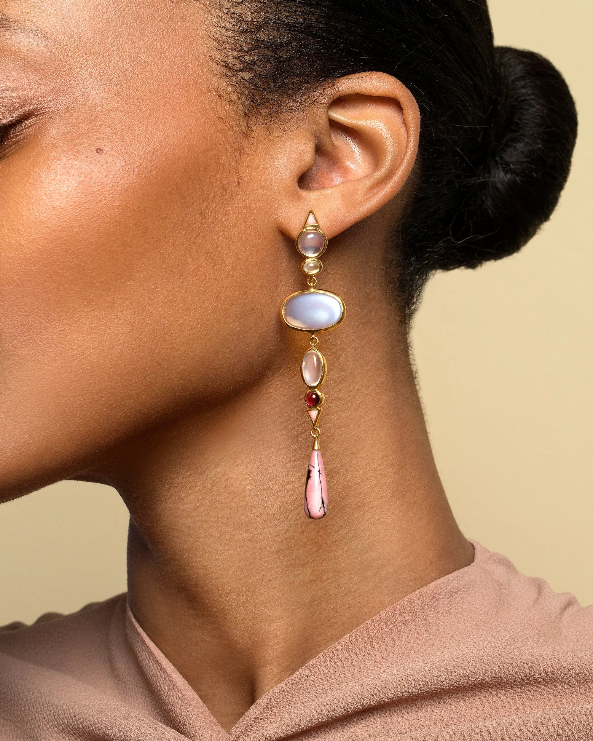 Moonstone & Alaskan Rhodolite Earrings