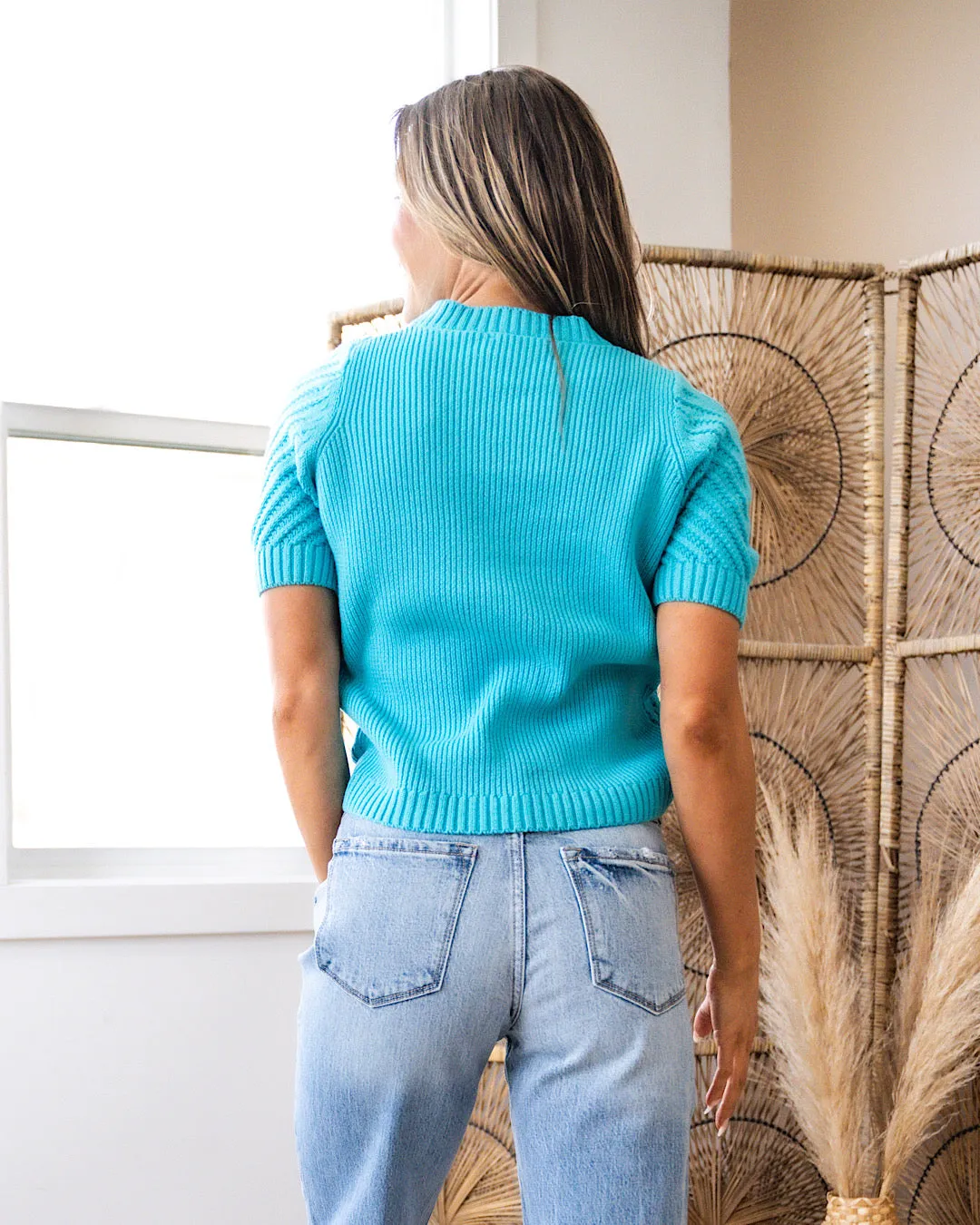 NEW! Valerie Textured Short Sleeve Sweater - Turquoise