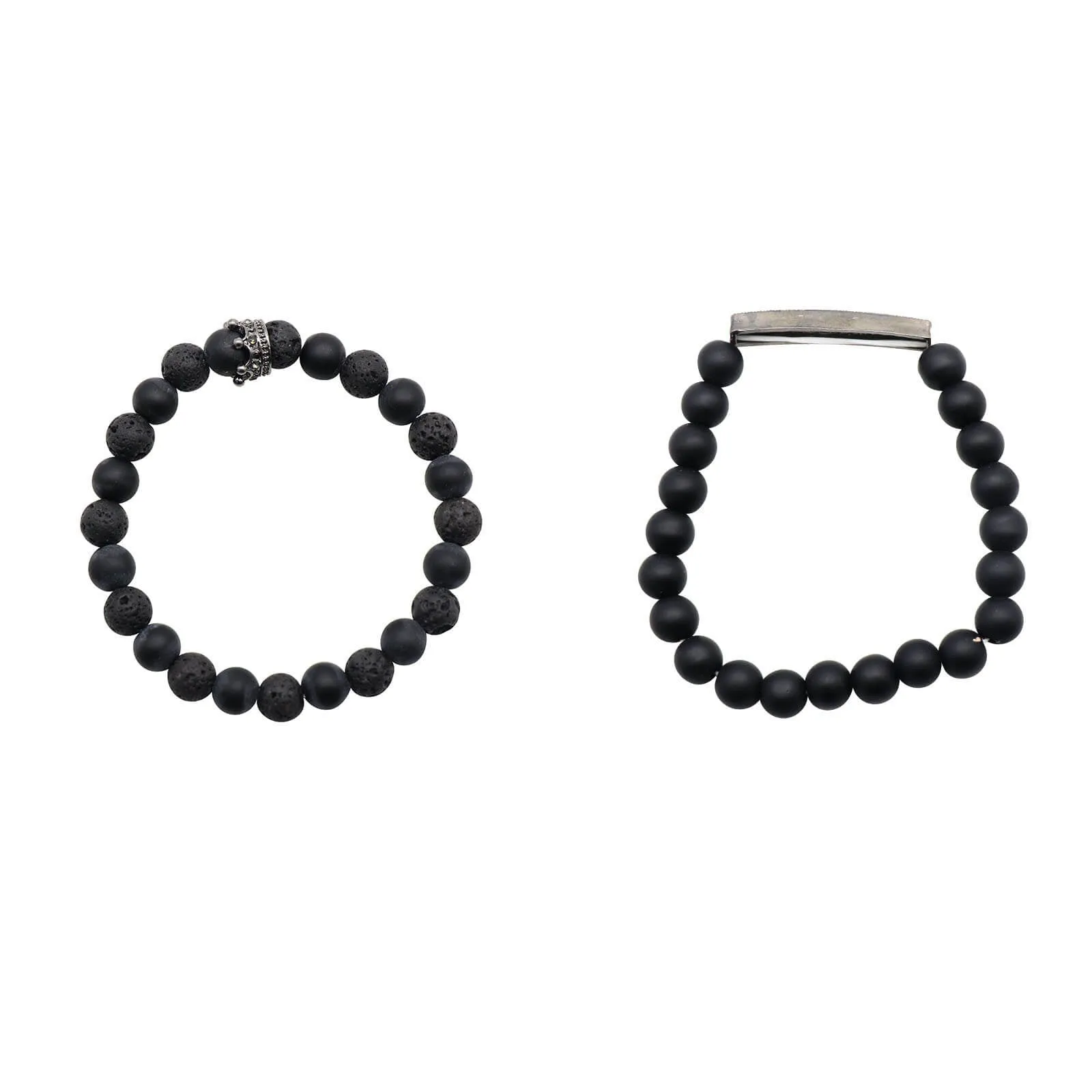 Noah Black Beaded Rhinestone Set of 2 Men's Bracelets