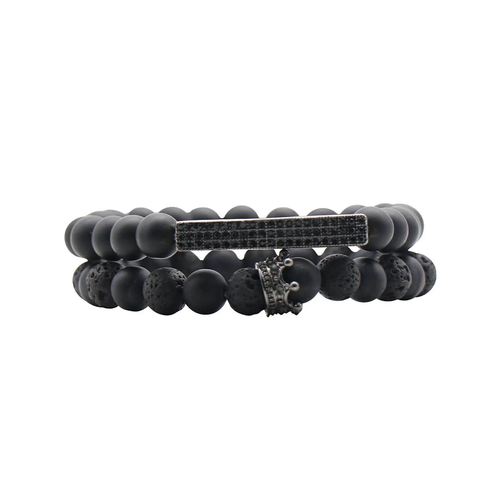 Noah Black Beaded Rhinestone Set of 2 Men's Bracelets