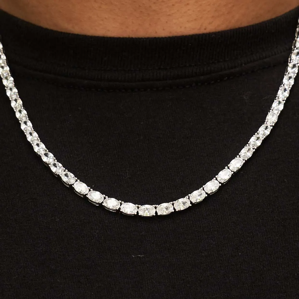 Oval Cut Tennis Necklace in White Gold