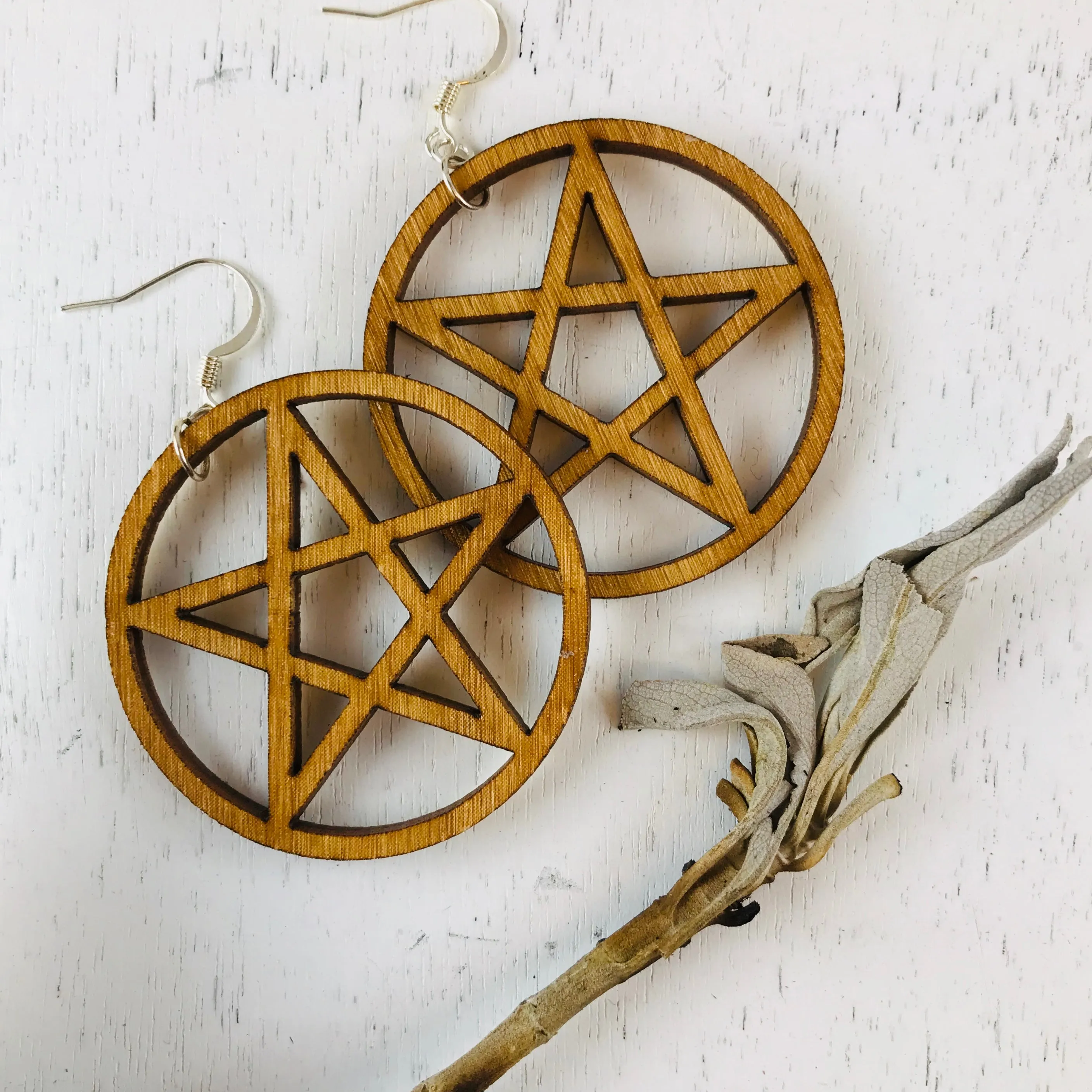 Pentagram Star Hoop Earrings 1.75