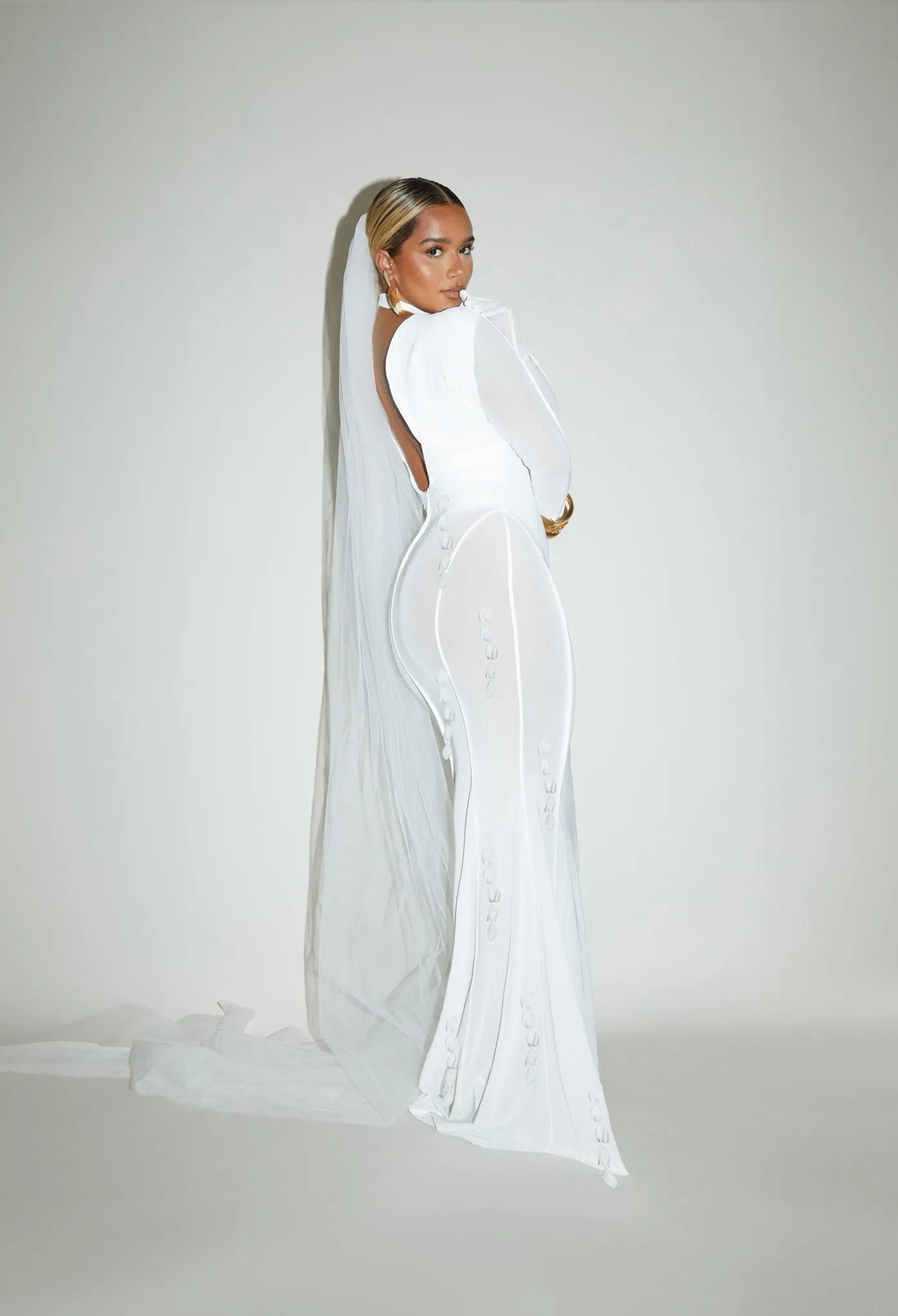 Petal Zina Mesh Gown - Yacht White