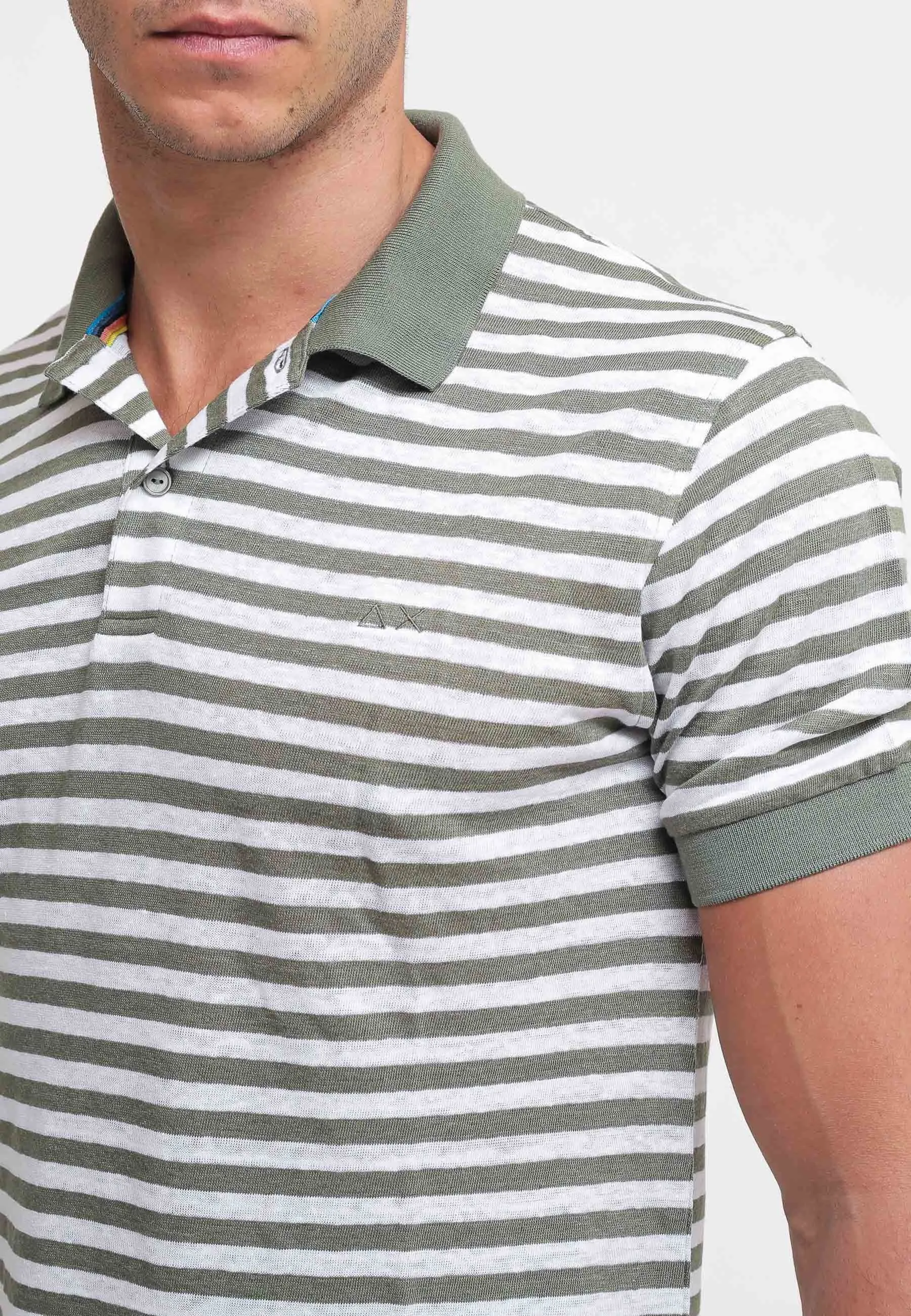 Polo Linen Stripes - Militare/Bianco