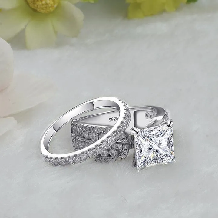 Princess Cut Sterling Silver Bridal Set