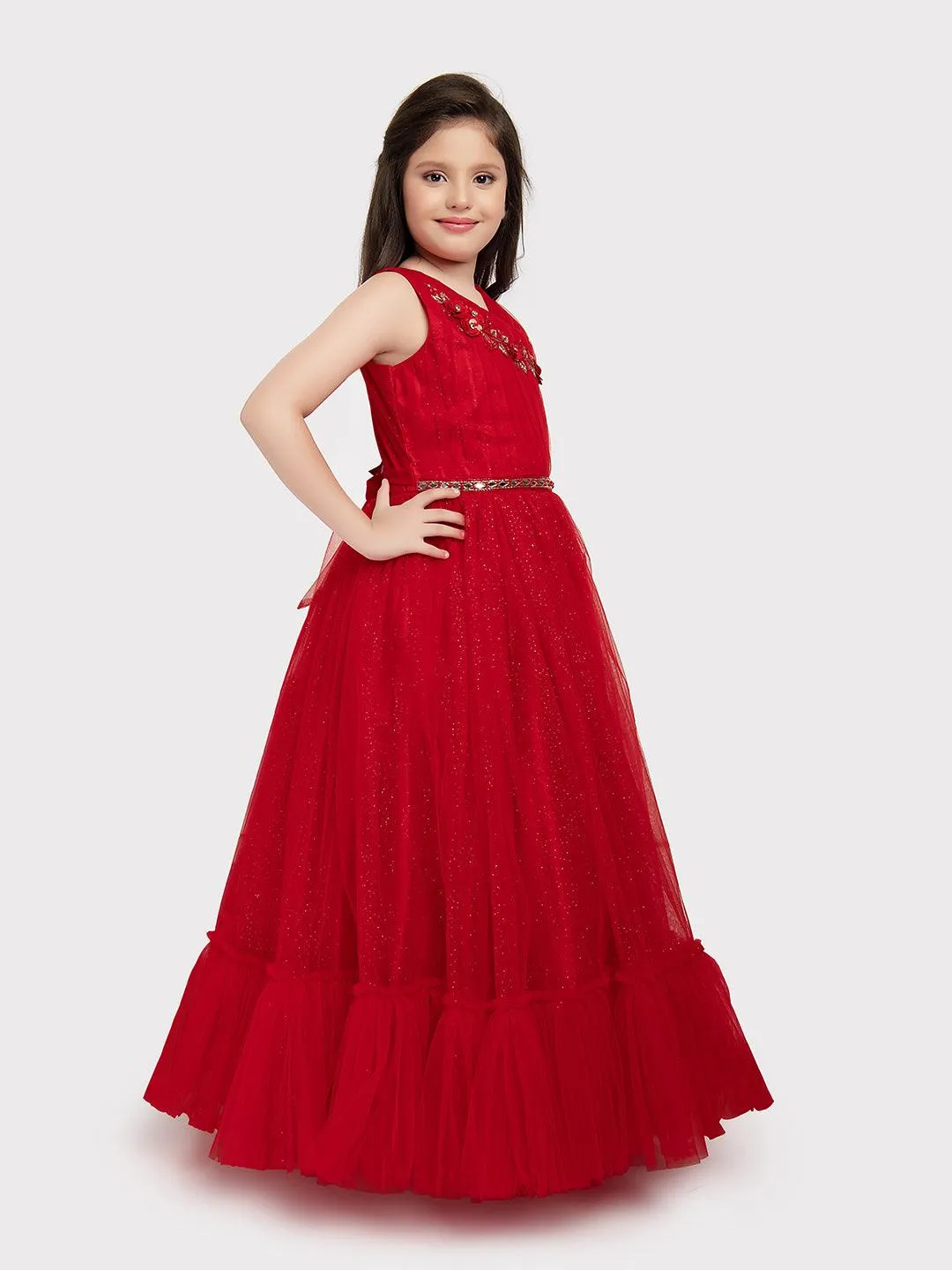 Red Coloured Imported Net Gown For Girls \ Ball Gown For Girls