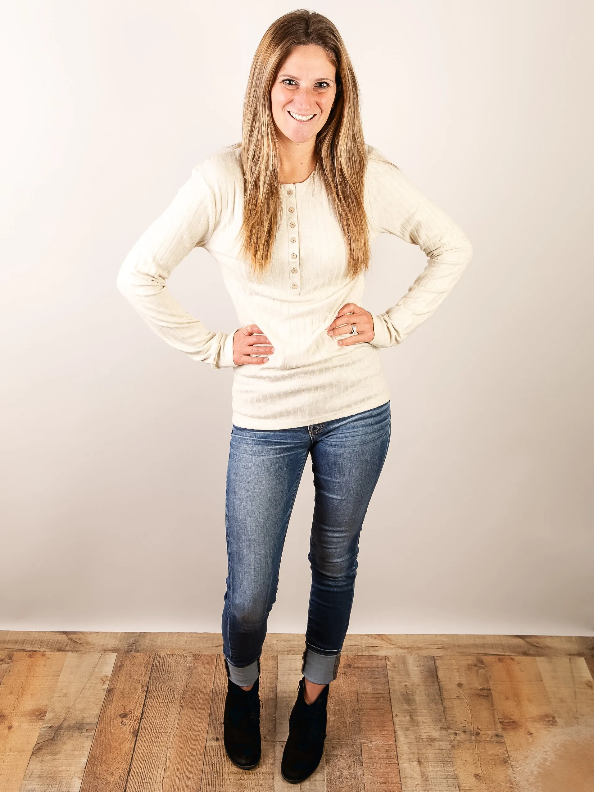 Ribbed Long Sleeve Henley Top (Mulitple Colors)