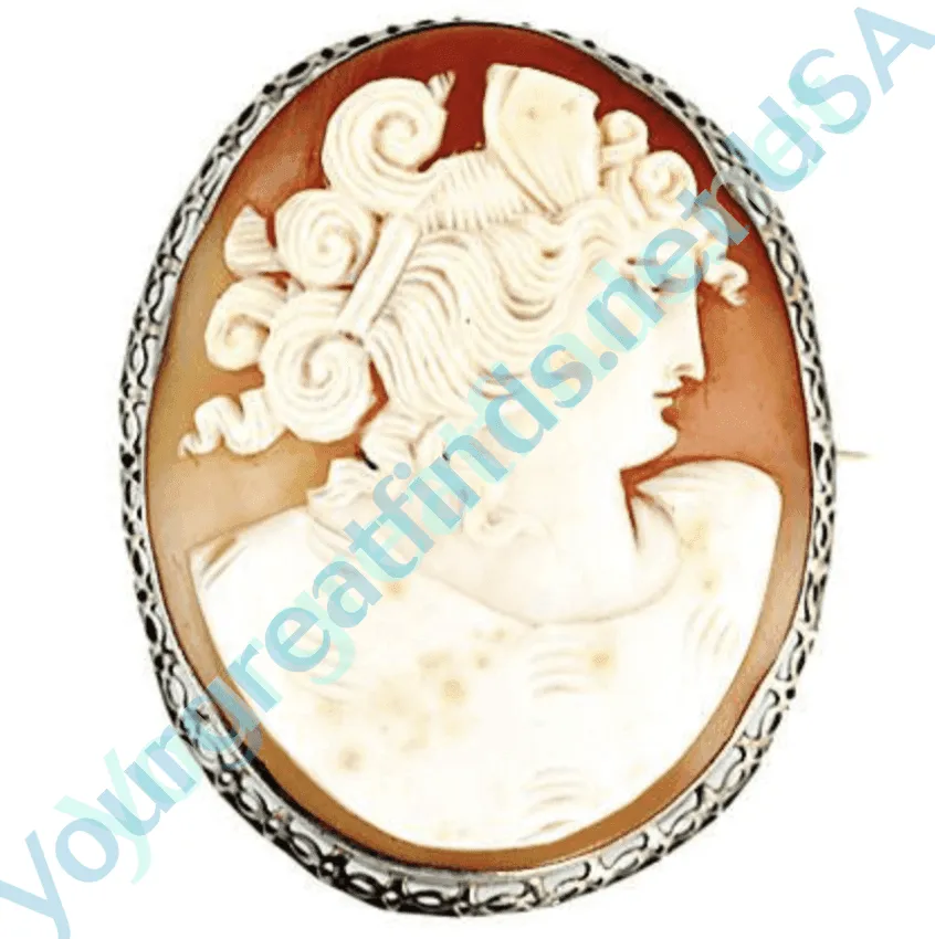 Roman Seashell Cameo Brooch Silver