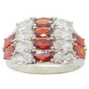 Ruby Red and White CZ Baguette Cluster Ring