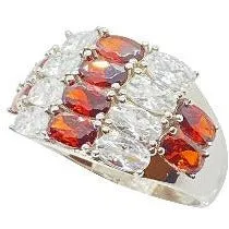 Ruby Red and White CZ Baguette Cluster Ring