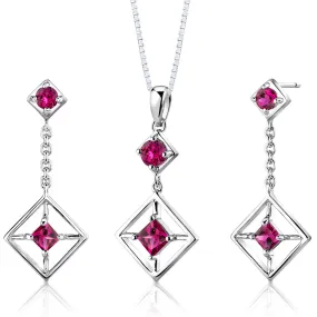 Ruby Sterling Silver Pendant Earrings Set