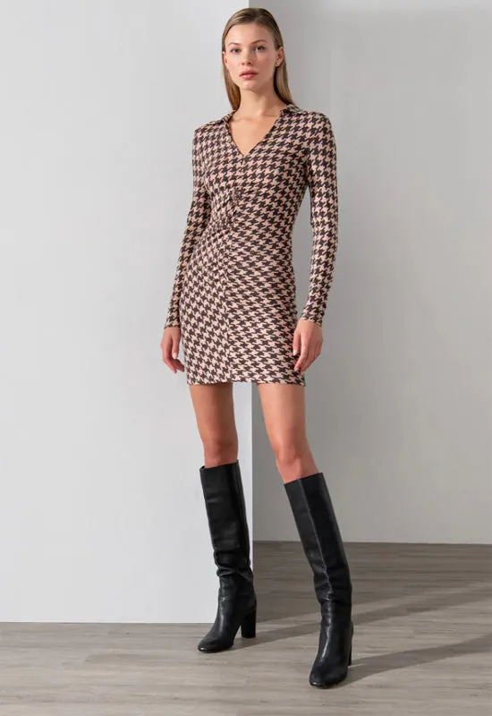 Sanctuary - Ruched Knit Dress Java Houndstooth