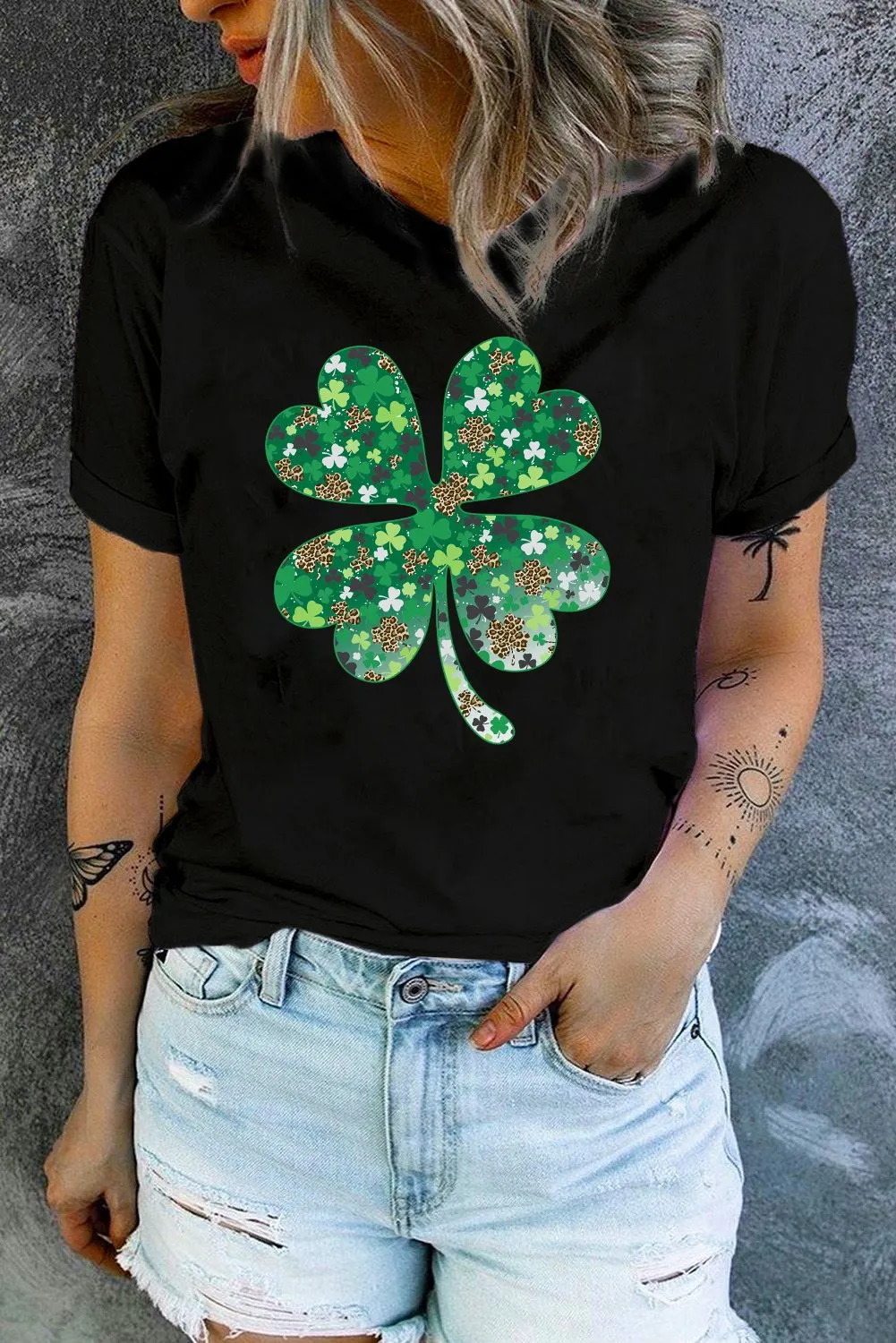 St Patrick's Day Shamrocks Women Short Sleeve Graphic Tee Tops