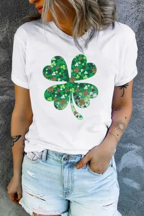 St Patrick's Day Shamrocks Women Short Sleeve Graphic Tee Tops