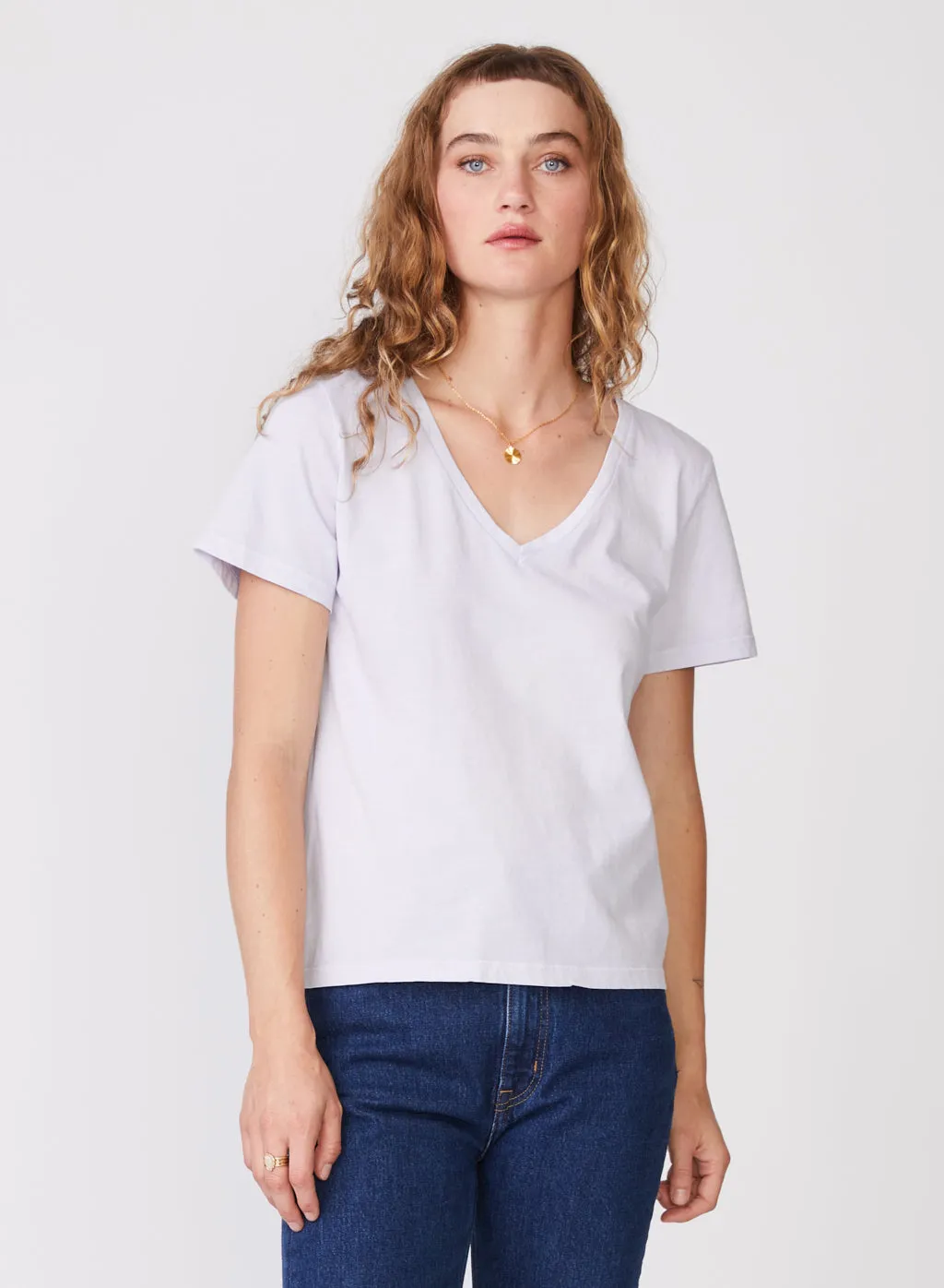 Stateside Cloud Jersey Short Sleeve Deep V-Neck in Lavender