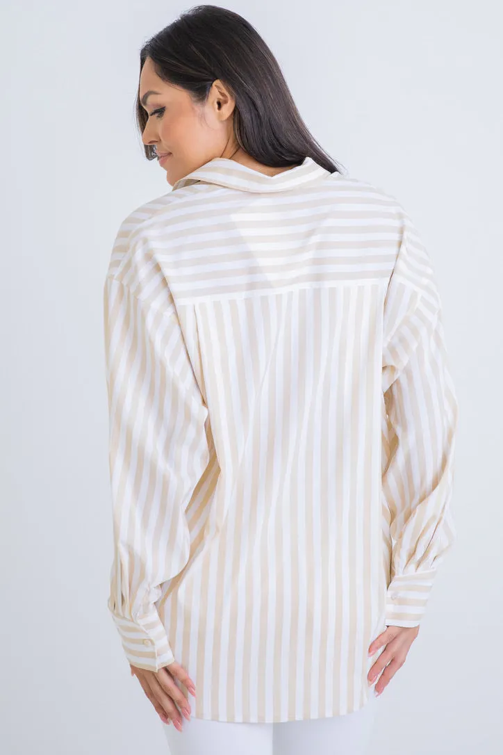 Stripe Poplin Button Up Top