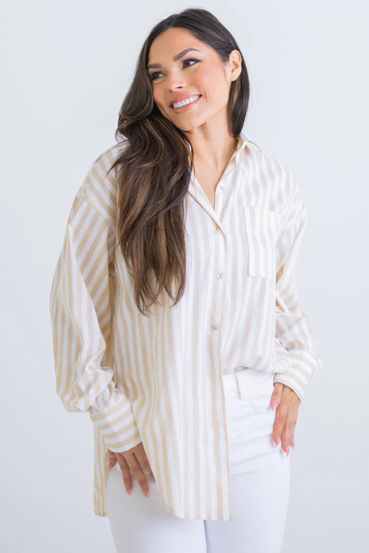 Stripe Poplin Button Up Top