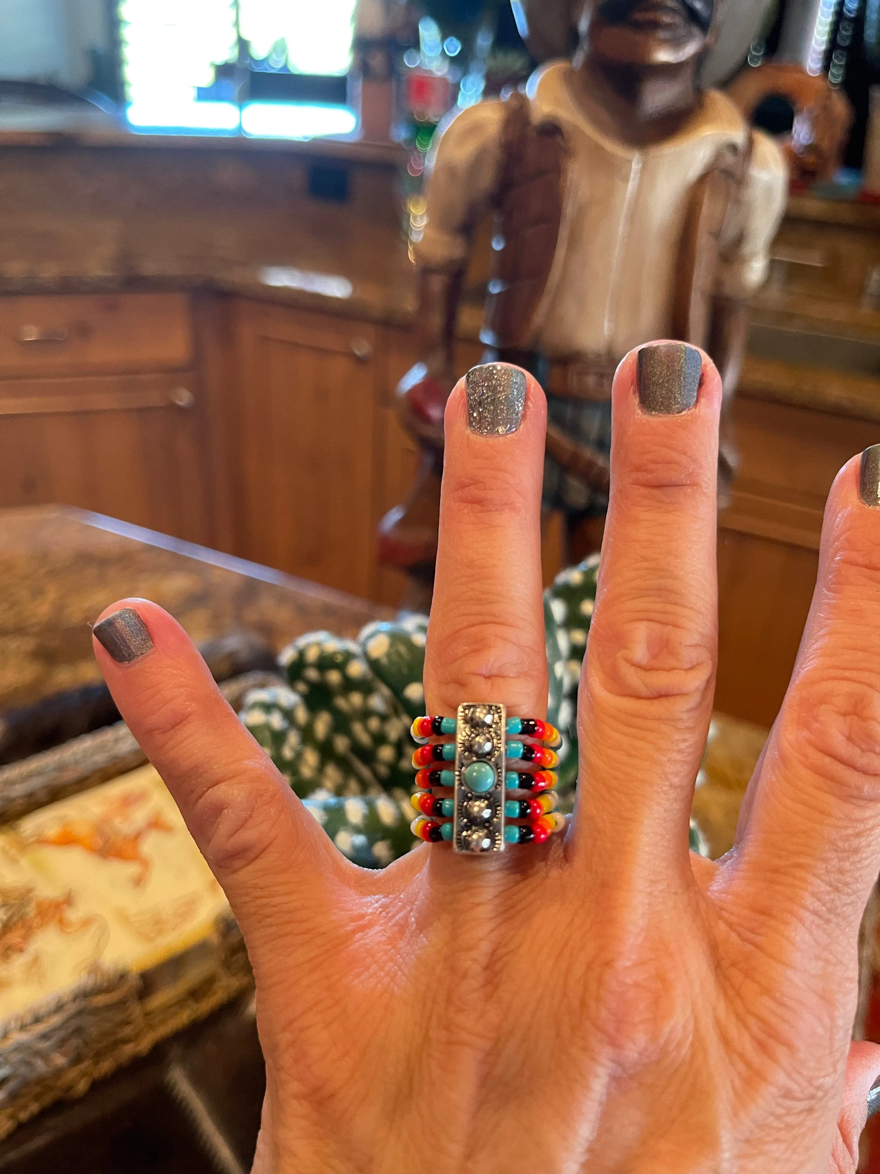 Turquoise beaded dot ring