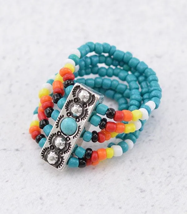 Turquoise beaded dot ring