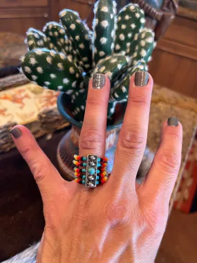 Turquoise beaded dot ring