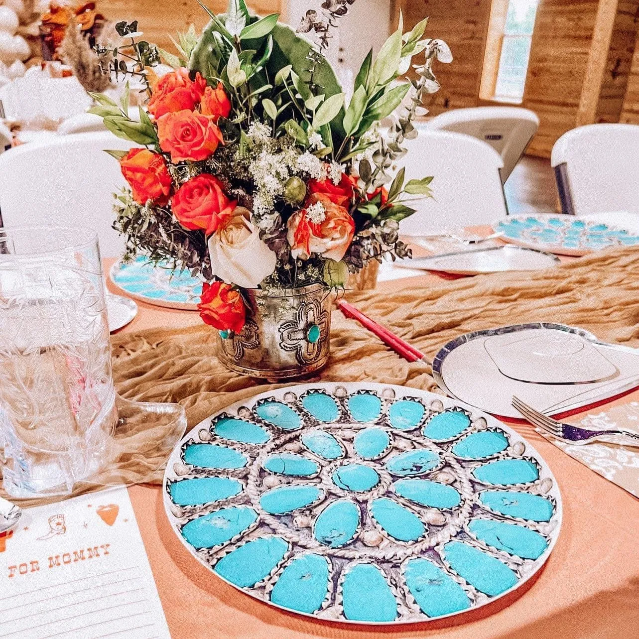 Turquoise cluster paper DINNER PLATES   Set of 8