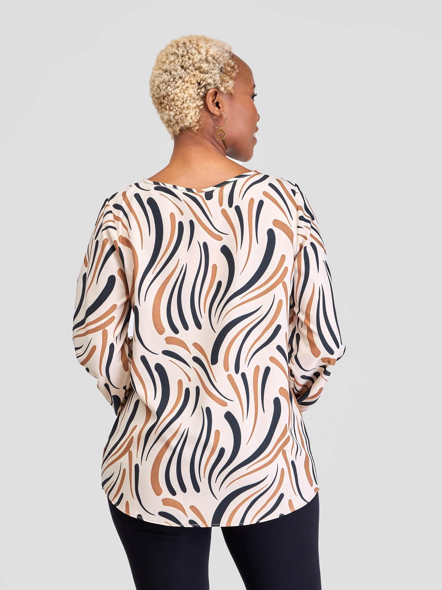 Vivo Sia Bishop Sleeve Top - Black / Chocolate Yala Print