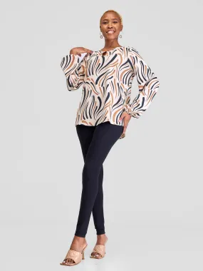 Vivo Sia Bishop Sleeve Top - Black / Chocolate Yala Print