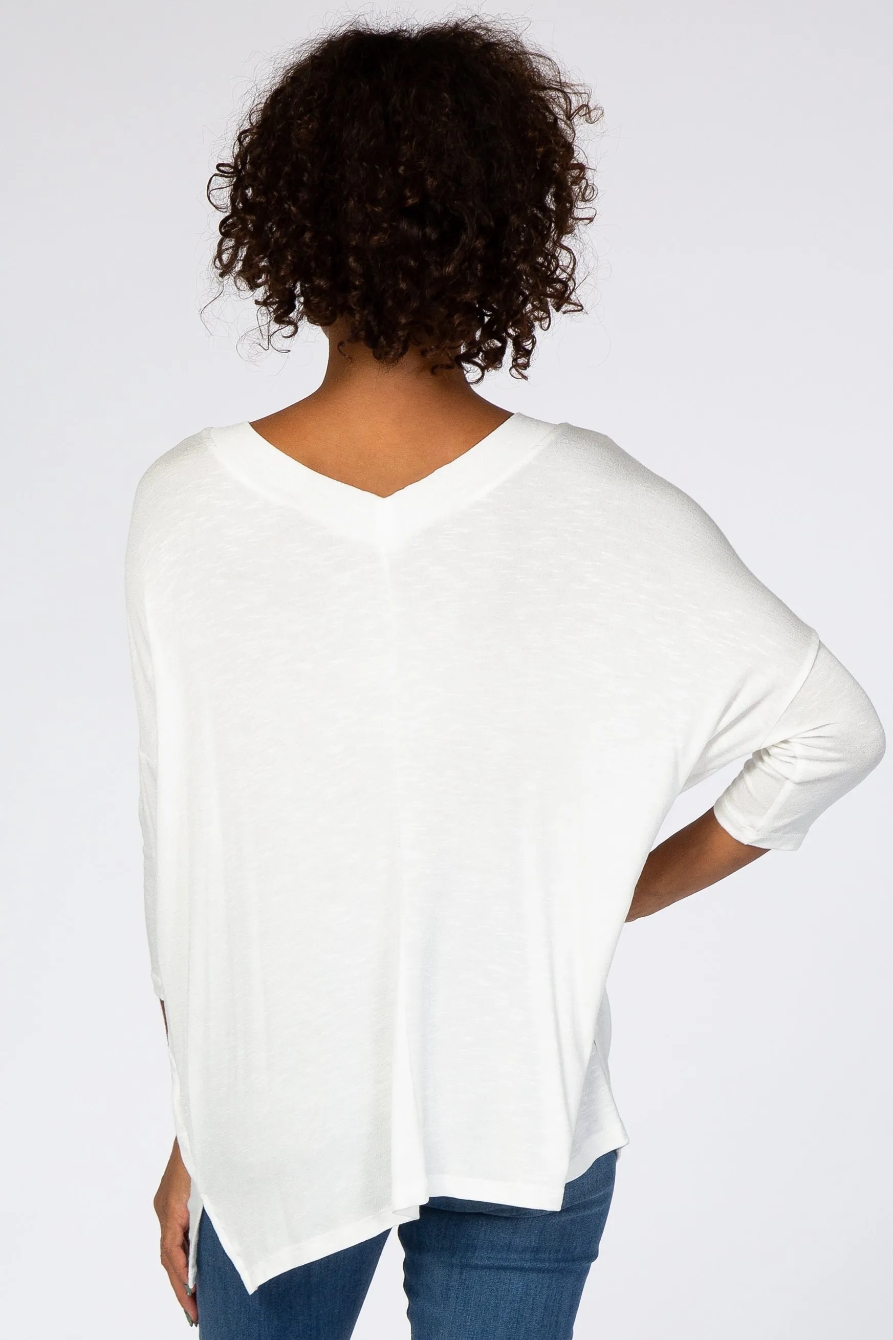 White V-Neck Dolman Sleeve Top