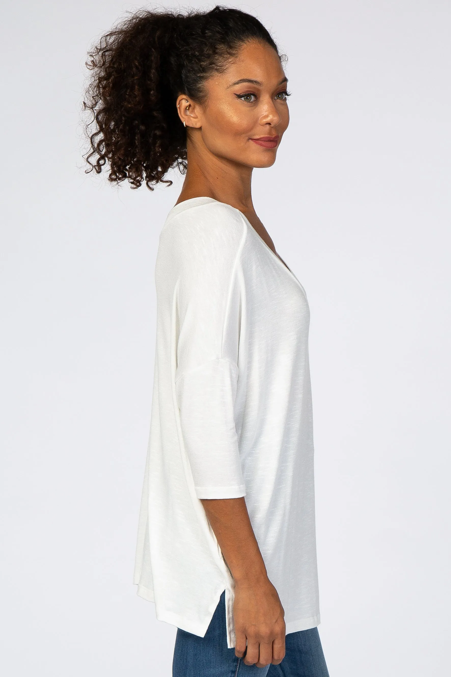 White V-Neck Dolman Sleeve Top