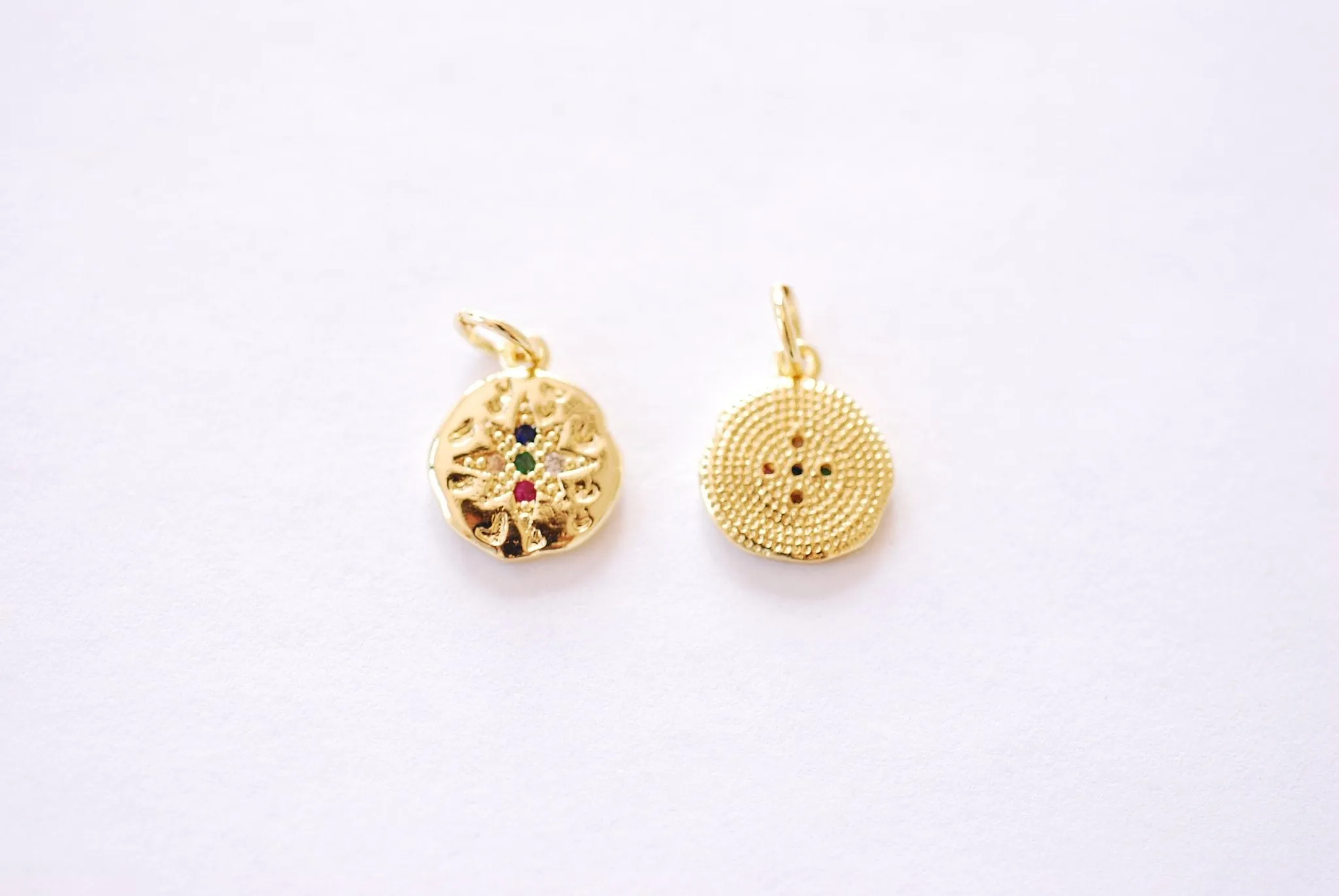 Wholesale Star Colorful Micro Pave CZ Disc Charm - Cubic Zirconia North Star Celestial Night Sky HarperCrown Charms B265