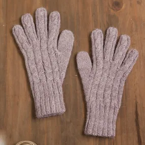 'Winter Delight in Light Mauve' Cable Knit 100% Alpaca Gloves from Peru