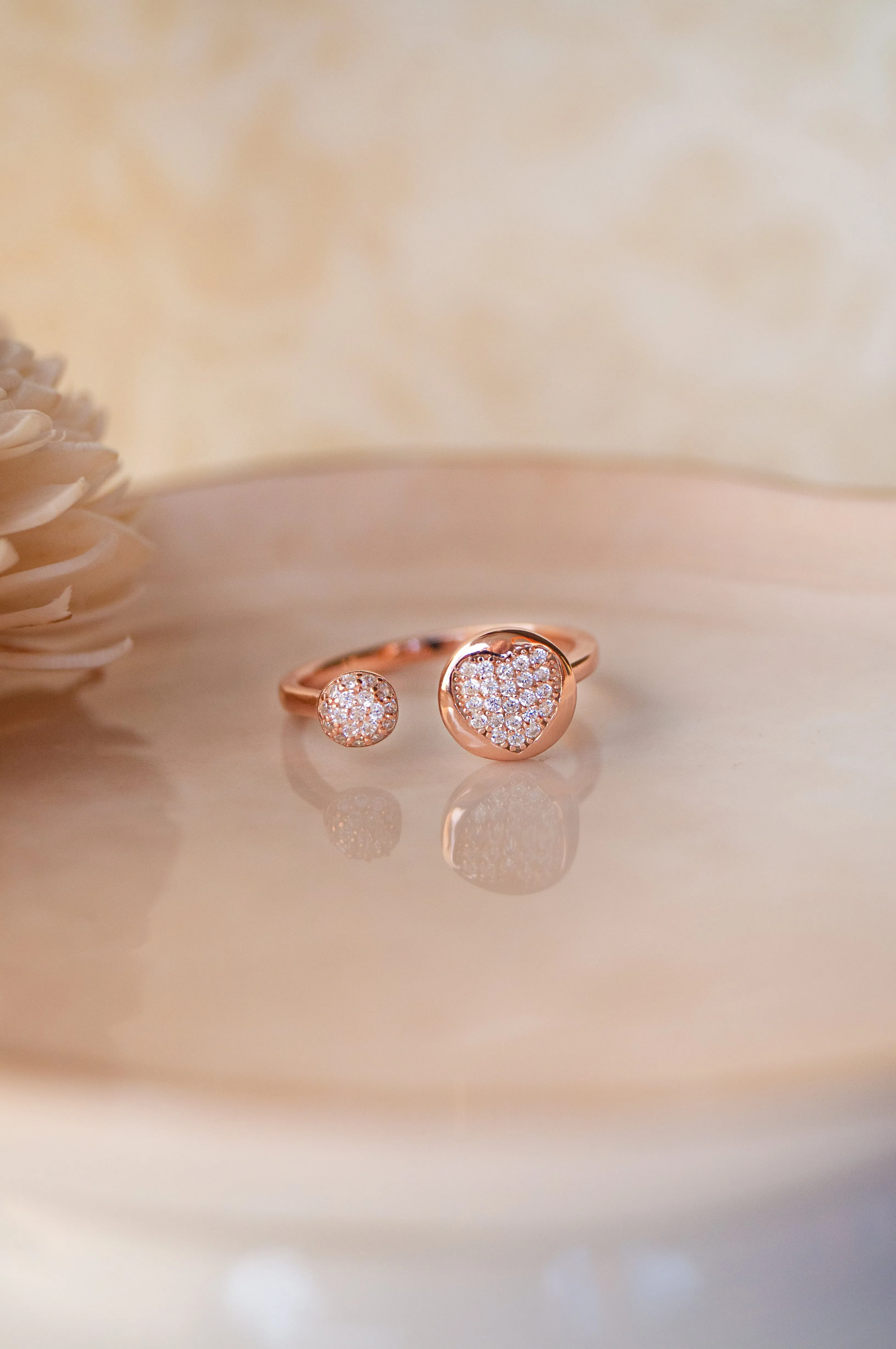 With A Open Heart Rose Gold Plated Sterling Silver Ring