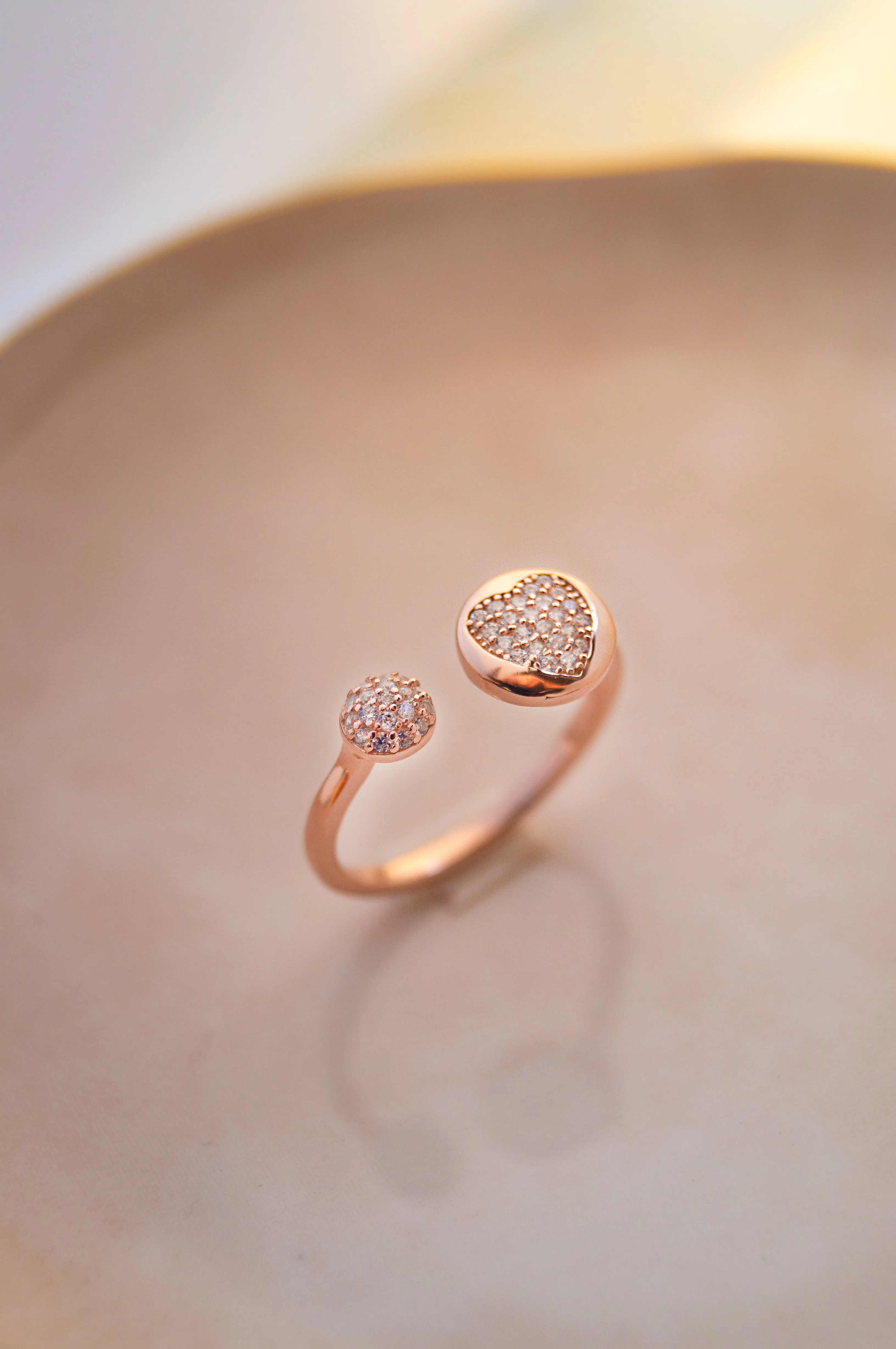 With A Open Heart Rose Gold Plated Sterling Silver Ring