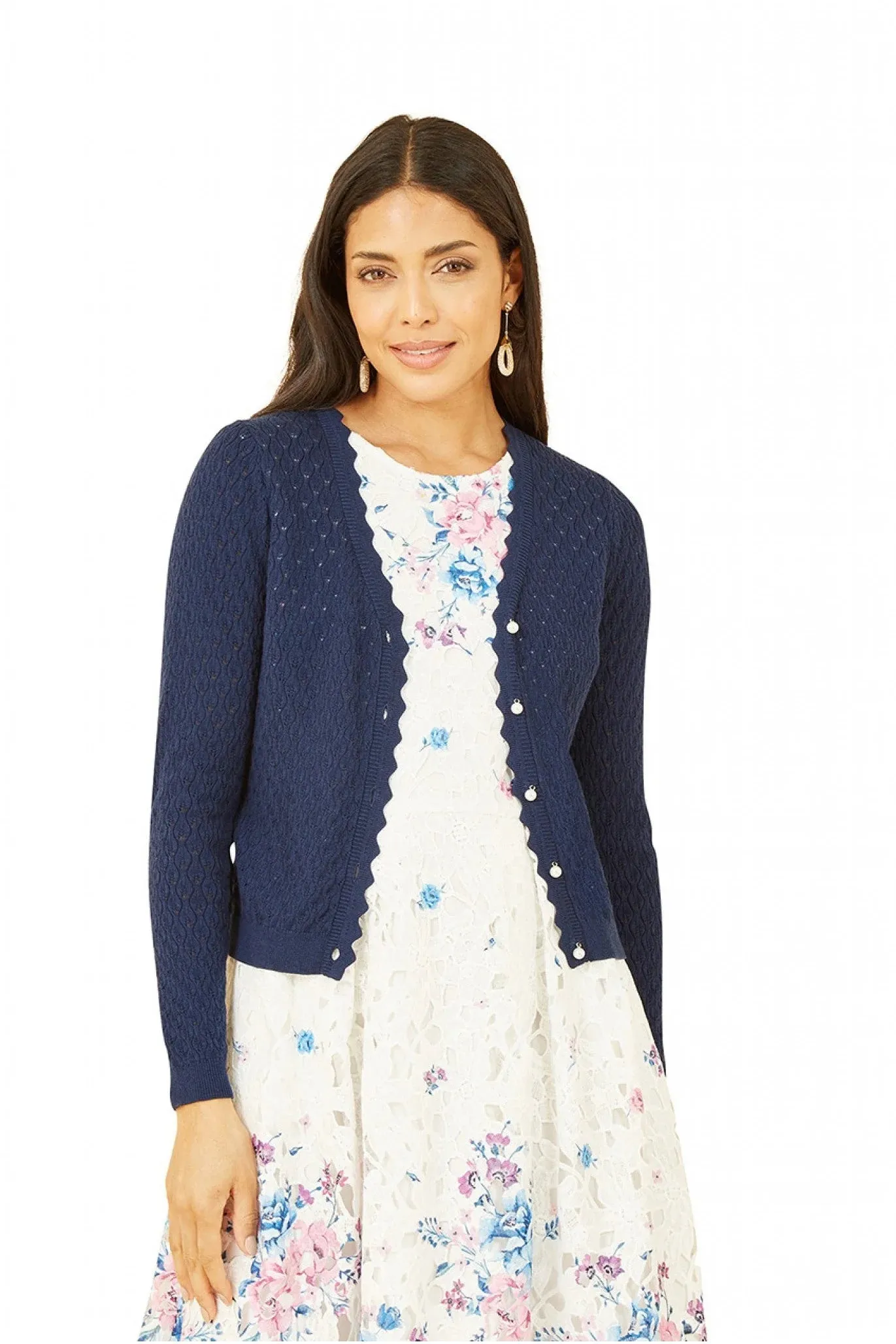 Yumi Navy Pointelle Stitch Cardigan