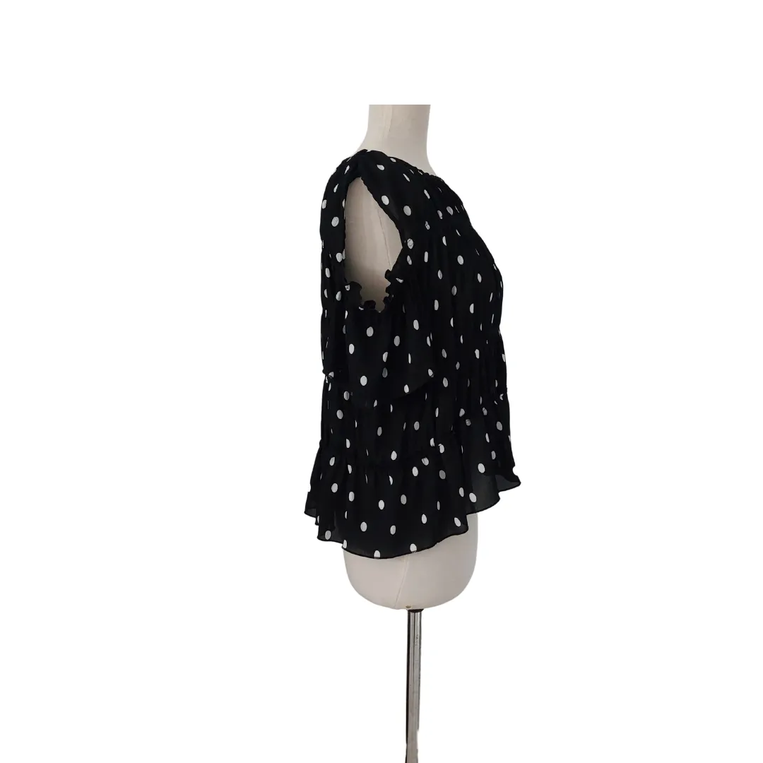 ZARA Black & White Polka Dot Cold-shoulder Top | Gently Used |